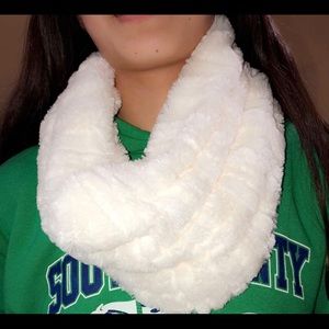 White fluffy infinity scarf